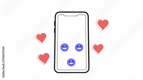 A stylized smartphone displaying a messaging app interface showing a group chat with supportive messages emojis and heart icons symbolizing friendship and encouragement.