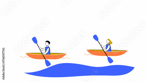 A summer camp setting where children are kayaking on a calm lake capturing the joy of water sports and adventure as they navigate their colorful kayaks.