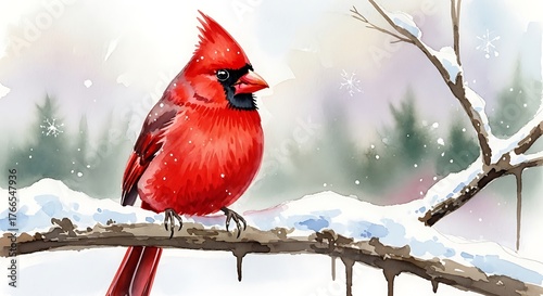 Cardinal in Winter - A Vibrant Splash of Red on Snowy Branch.