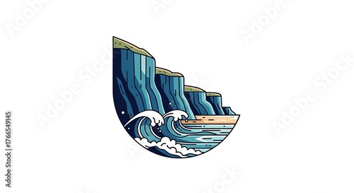 Coastal Cliffs and Waves - A Serene Seaside Illustration.