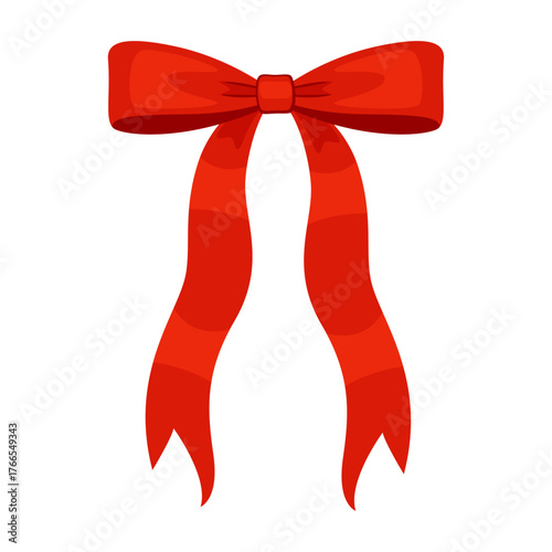 Red bow, gift ribbons. Hand drawn trendy flat style. Hair accessories. Bow knot for gift wrapping. Gift bow. For Christmas and Valentines cards, packaging, festive decorations. Vector illustration