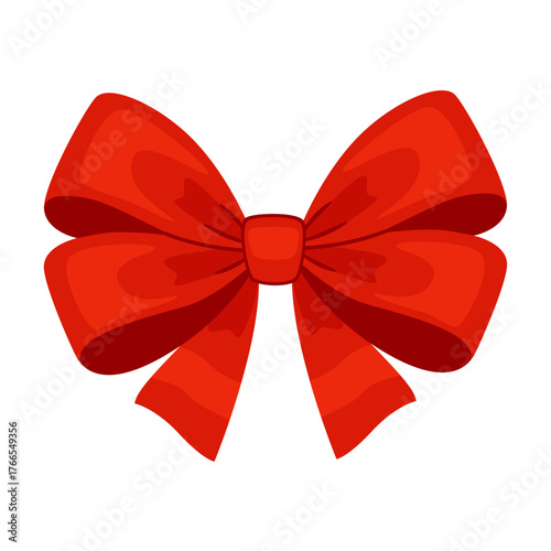 Red bow, gift ribbons. Hand drawn trendy flat style. Hair accessories. Bow knot for gift wrapping. Gift bow. For Christmas and Valentines cards, packaging, festive decorations. Vector illustration