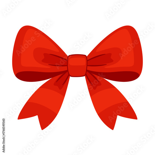 Red bow, gift ribbons. Hand drawn trendy flat style. Hair accessories. Bow knot for gift wrapping. Gift bow. For Christmas and Valentines cards, packaging, festive decorations. Vector illustration