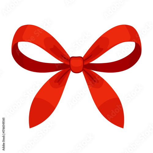 Red bow, gift ribbons. Hand drawn trendy flat style. Hair accessories. Bow knot for gift wrapping. Gift bow. For Christmas and Valentines cards, packaging, festive decorations. Vector illustration