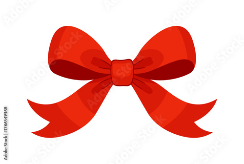 Red bow, gift ribbons. Hand drawn trendy flat style. Hair accessories. Bow knot for gift wrapping. Gift bow. For Christmas and Valentines cards, packaging, festive decorations. Vector illustration