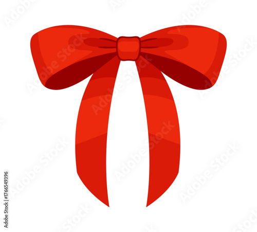 Red bow, gift ribbons. Hand drawn trendy flat style. Hair accessories. Bow knot for gift wrapping. Gift bow. For Christmas and Valentines cards, packaging, festive decorations. Vector illustration