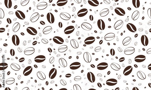  Coffee background. Coffee beans seamless pattern.