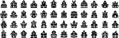 Collection of diverse asian symbols and glyphs representing culture heritage and traditional icons silhouette halloween