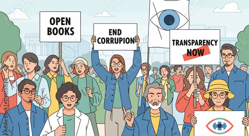 Demand for Transparency: Illustration of a Protest for Openness and Accountability