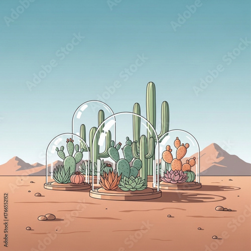 Desert Plants with Glass Domes
