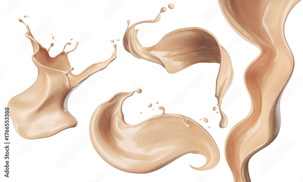 Fototapeta premium Liquid foundation splash element, fluid cosmetic cream 3d illustration.