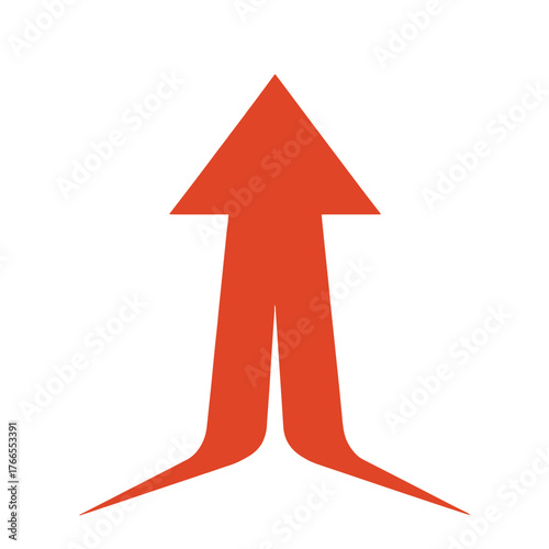 Red arrow pointing upwards on white background direction symbol
