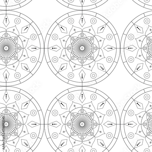 Symmetrical decorative pattern with fine ornamental linework. Seamless pattern in vector.