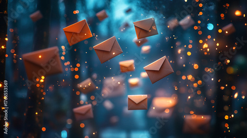 Enchanting letters floating in a magical space with shimmering lights evoke wonder and anticipation for heartfelt messages and captivating storytelling