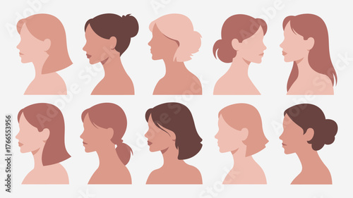 Diverse Women Silhouettes Hair Styles, Color Variations, Female Profiles in Modern Design
