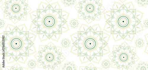 Abstract floral mandala background with intricate symmetrical lines. Seamless pattern in vector.