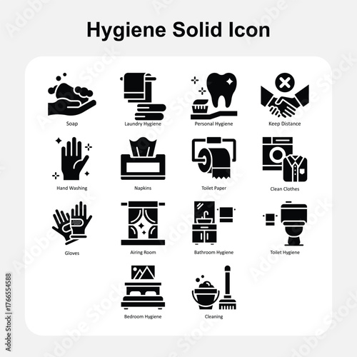 Home Cleaning, Disinfection and Germ Protection Solid Icons Set 2