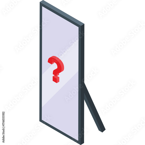 Fotografie A Tall Standing Mirror Reflects A Red Question Mark On A Transparent Background