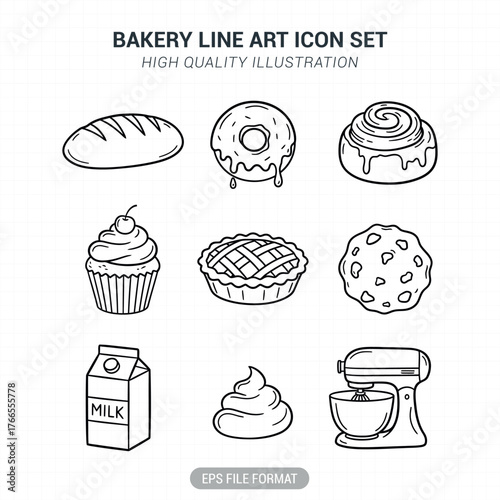 Bakery icon line art set vector