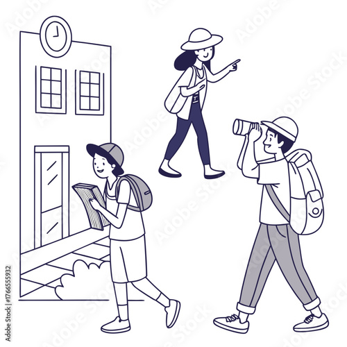  Couple of Tourists Holding a Map Side View