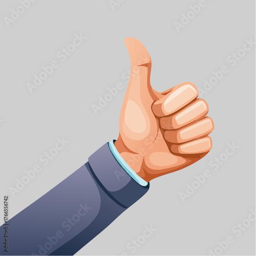 Cartoon thumbs up vector illustration with blue sleeve and bold outline