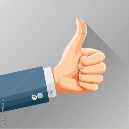 Cartoon thumbs up vector illustration with blue sleeve and bold outline