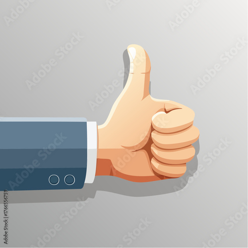 Cartoon thumbs up vector illustration with blue sleeve and bold outline