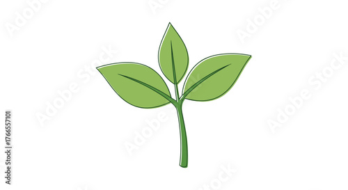 A simple, hand-drawn style illustration of a fresh green plant sprout featuring three distinct leaves on a central stem, symbolizing growth and nature.