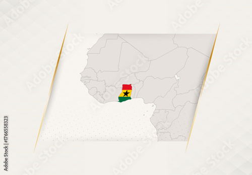 Ghana Country Map Featuring National Flag Colors.