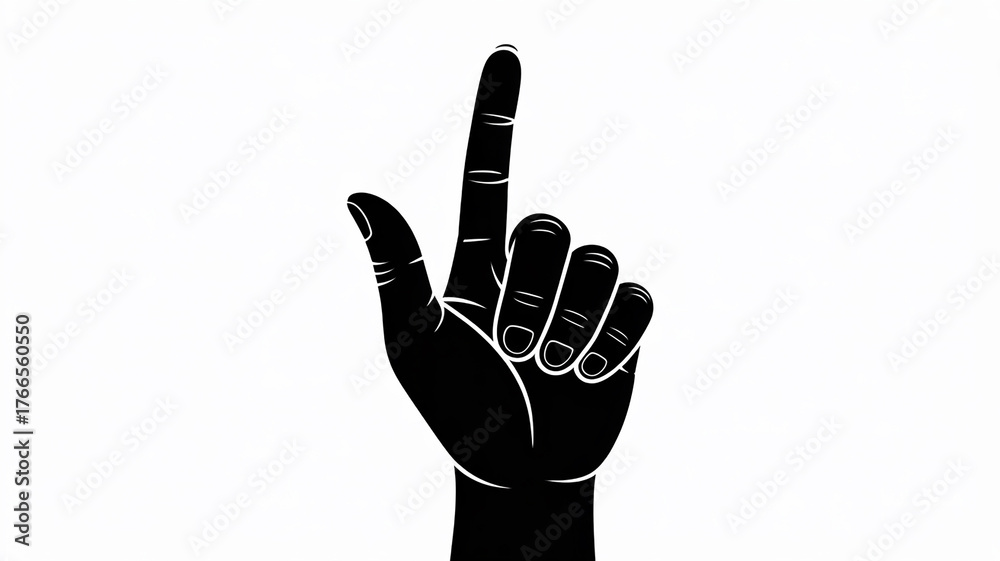 Obraz premium A Black and White Illustration of a Hand with Index Finger Pointing Up — Gesture Vector Art