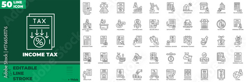 Income Tax Line Editable Icons set.