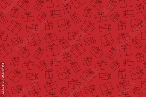 red Seamless Pattern with Christmas Presents; perfect for holiday wrapping paper, greeting cards, digital backgrounds, and festive designs- vector illustration