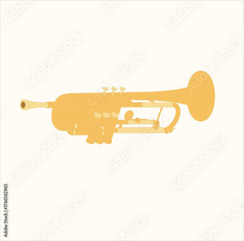 Vintage golden brass trumpet music instrument illustration isolated on a white background