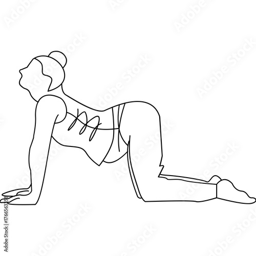 Outline Illustration of Woman in Cow Yoga Pose