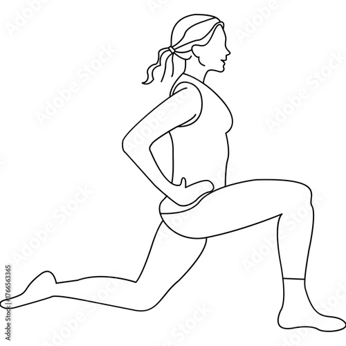 Line Art Illustration of Woman Doing Lunge Exercise