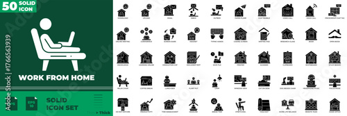 Work From Home Solid Editable Icons set.