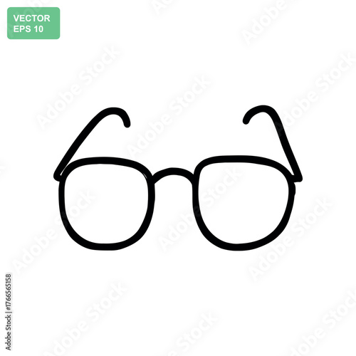 Simple black outline drawing of round eyeglasses on a white background