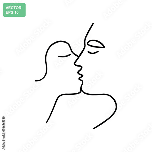 Minimalist line art drawing of two faces sharing a tender kiss