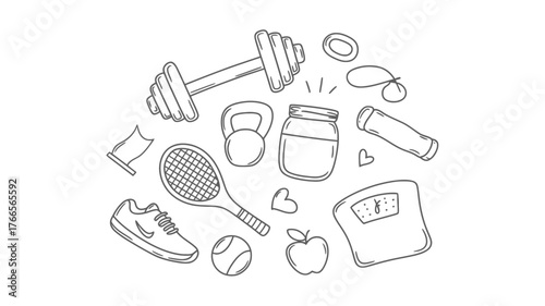 Embrace a vibrant, healthy lifestyle with dynamic fitness gear illustrations, inspiring active living and wellness journeys for all