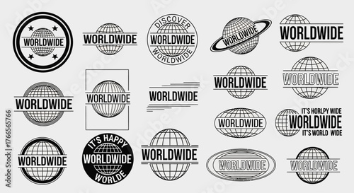 A versatile collection of monochrome worldwide logos and global emblem designs in a modern, linear vector art style for universal branding