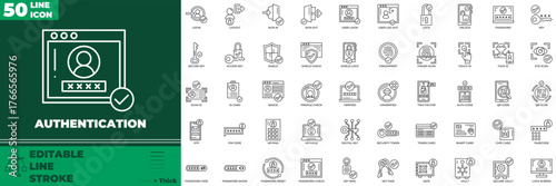 Authentication Line Editable Icons set. Vector illustration in modern thin line style of authentication icons: authentication, verification, identity, etc