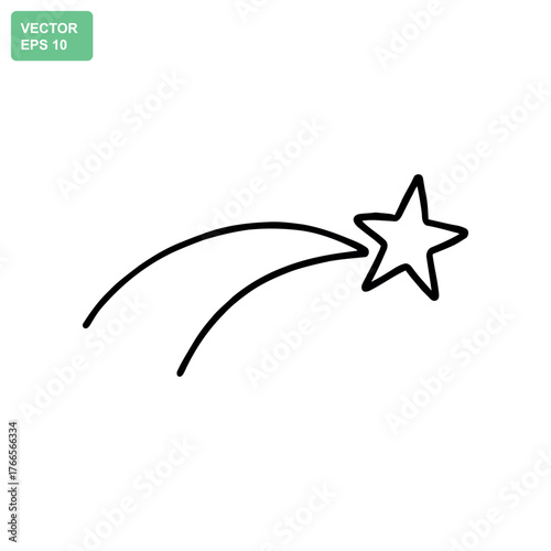 Simple hand drawn outline of a shooting star with a curved tail
