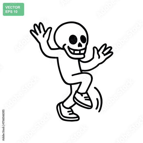 Cartoon skeleton character dancing with joy and excitement