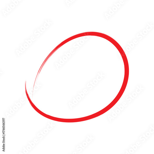 Red circular marker brush stroke used to highlight or emphasize important elements. Suitable for notes, annotations, corrections, or design highlights.