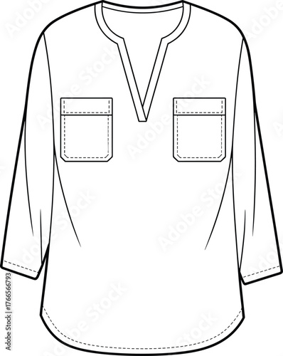 Women's Puff Sleeve Bodysuit Leotard Technical Flat Sketch Vector Illustration Gathered Square Neck Snap Closure Apparel Template Design Front.