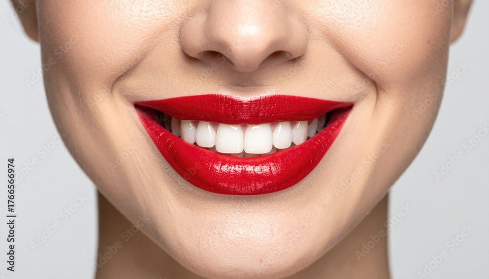 Fototapeta premium Close Up of Woman’s Red Smiling Lips with Beauty Makeup