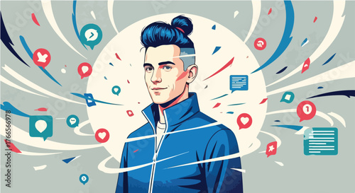 Digital Stoic – Clean Vector Illustration Representing Focus and Calm Amid Business Chaos