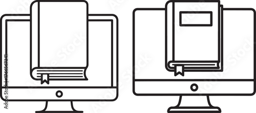 Computer screens displaying books silhouette