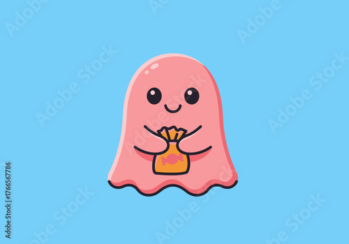 Adorable cartoon specter with a sweet candy gift, a friendly supernatural natal ghost mascot perfect for children's designs and celebrations