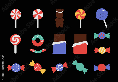 A vibrant collection of assorted candies and lollipops, perfect for halloween celebrations and sweet treats, bringing joy and festivity